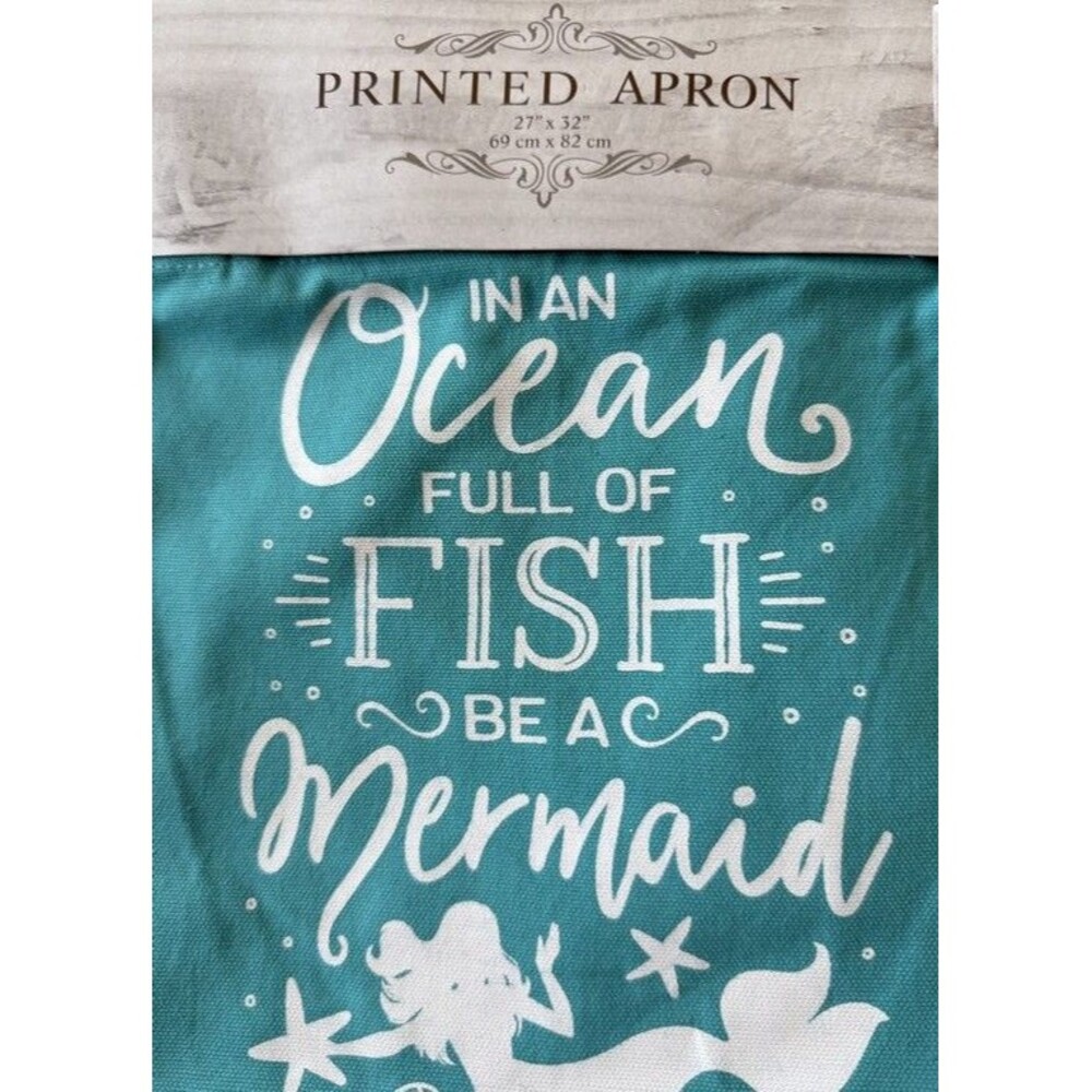 Nantucket Nautical Beach Printed Chef Apron 100% Cotton Be A Mermaid Ocean Blue